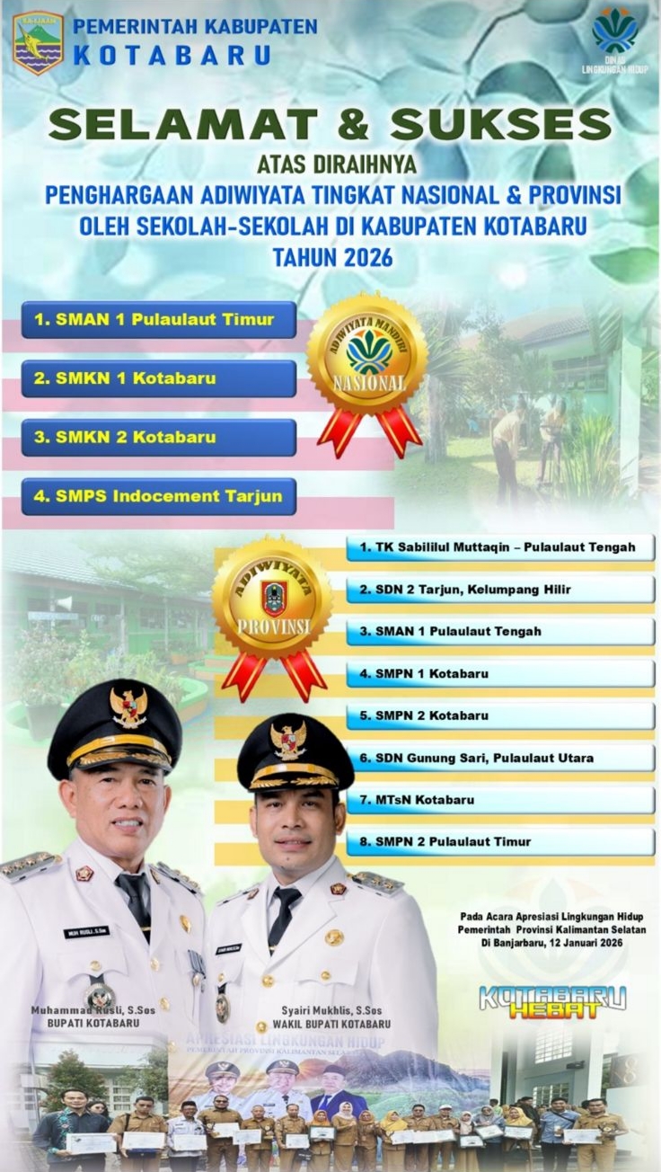 Sejumlah Sekolah di Kotabaru Borong Penghargaan Adiwiyata 2025